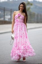 VESTIDO COM ESTAMPA LEVE ROSA PONTO CHIC