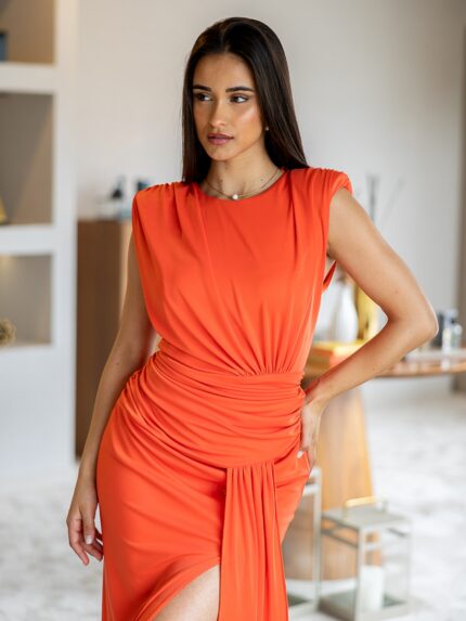 VESTIDO LARANJA OMBREIRAS PONTO CHIC