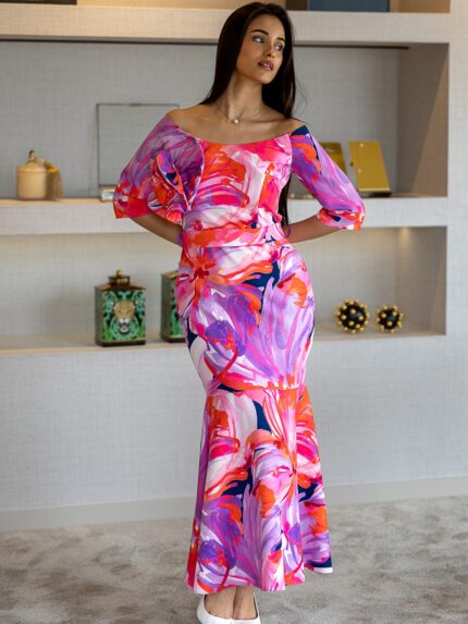 VESTIDO ESTAMPADO COM FOLHO PONTO CHIC