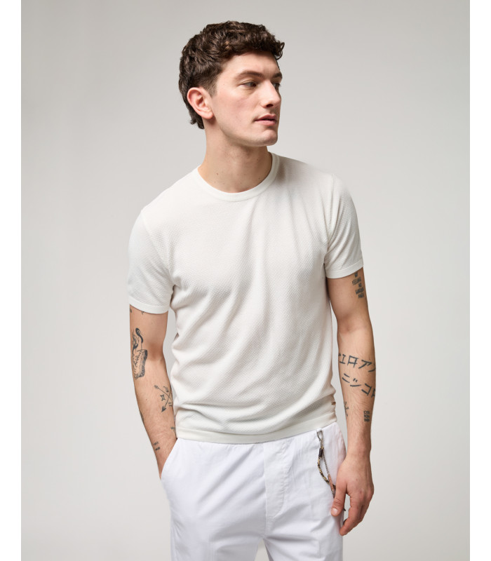 t-shirt-in-maglia-texturizzata (2) T-SHIRT BRANCA GIANNI LUPO - Image 1