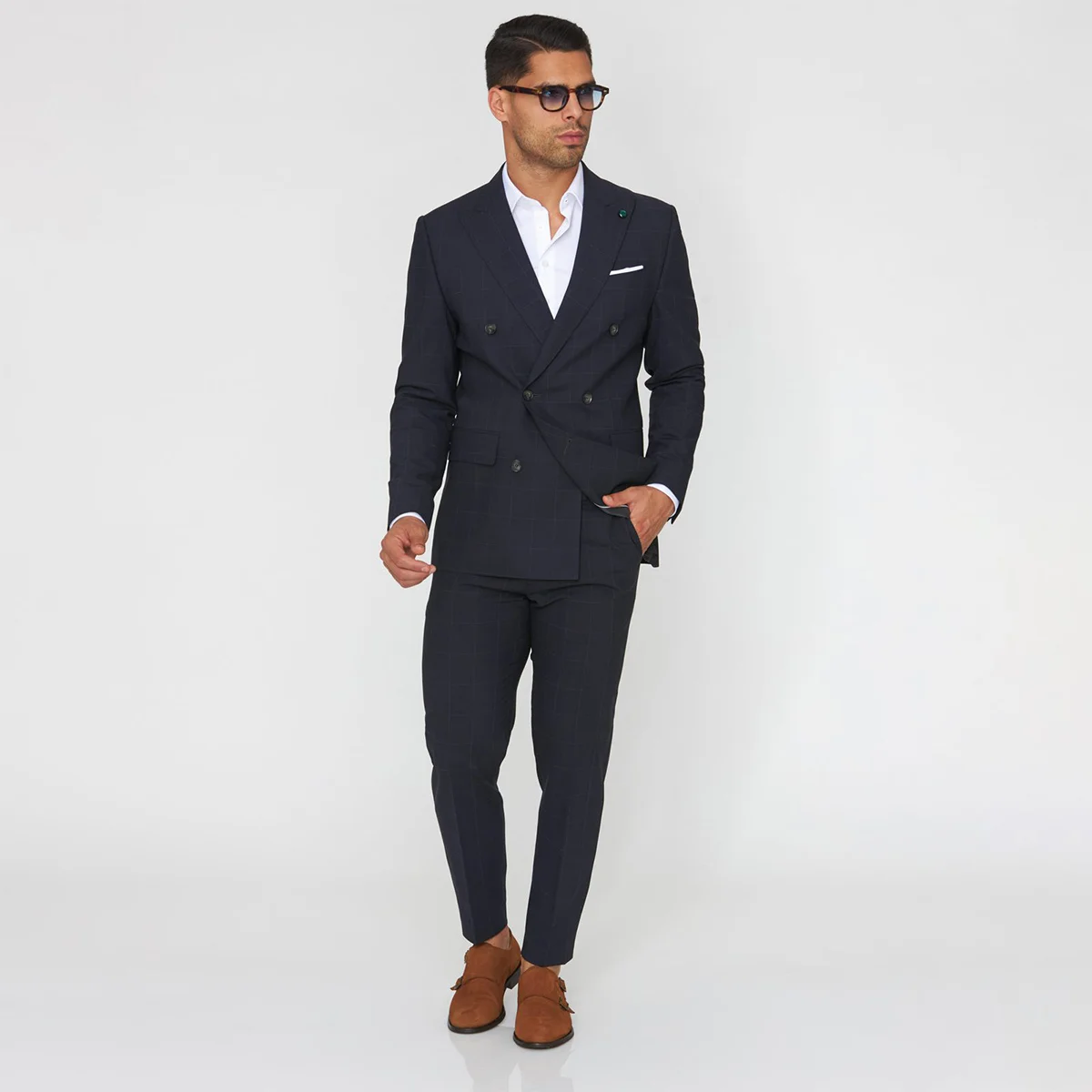 232905031_2 FATO TRESPASSE AZUL COM QUADRADOS CINZA SLIM FIT ZOLF - Image 1