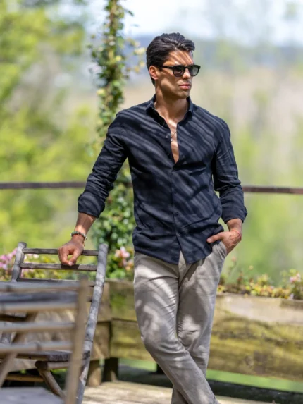 CAMISA DE LINHO GOLA ITALIANA PRETA ZOLF