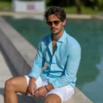CAMISA DE LINHO GOLA ITALIANA AZUL TURQUESA ZOLF - Image 2