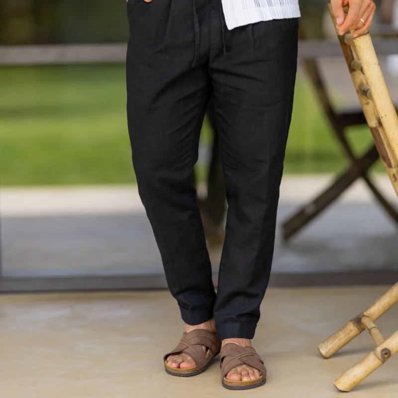 251706000-2 CALÇA DE LINHO COM CORDÃO PRETA ZOLF - Image 1