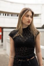 CAMISOLA PRETO TECIDO TRANSPARÊNCIA PONTO CHIC