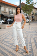 CAMISOLA ROSA TECIDO FLORES PONTO CHIC