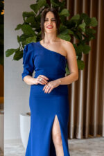 VESTIDO COMPRIDO AZUL COM RACHA PONTO CHIC - Image 2