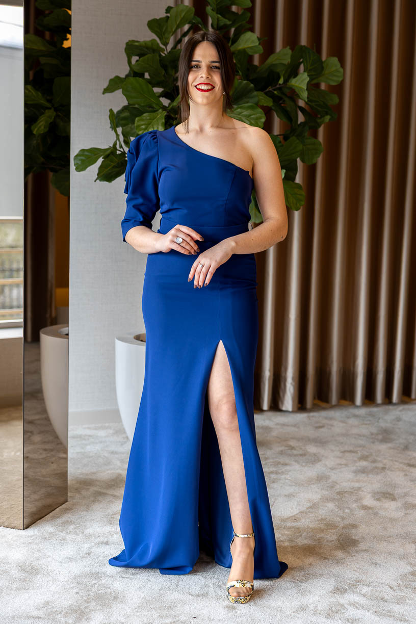PC-BR-92 VESTIDO COMPRIDO AZUL COM RACHA PONTO CHIC - Image 1