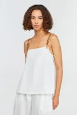 TOP BRANCO COM ALÇA CASTANHA COURO SEMICOUTURE