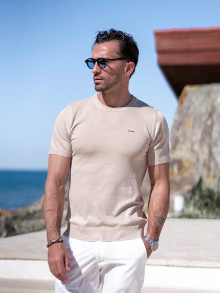 T-SHIRT DE MALHA BÁSICA BEGE IC WEAR