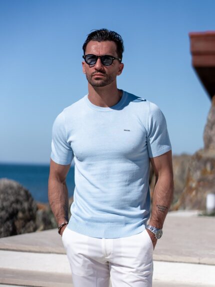 T-SHIRT DE MALHA BÁSICA AZUL CLARO IC WEAR