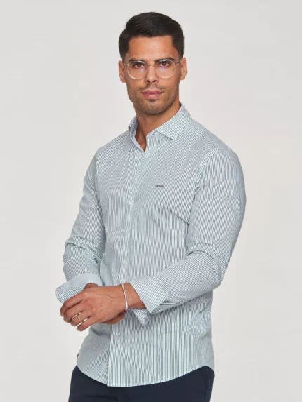 CAMISA GOLA ITALIANA RISCA FINA SLIM FIT VERDE ZOLF
