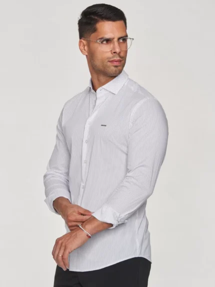 CAMISA GOLA ITALIANA RISCA FINA SLIM FIT CINZA CLARO ZOLF