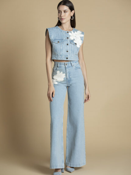 CALÇA DE GANGA COM BORDADOS SAHOCO