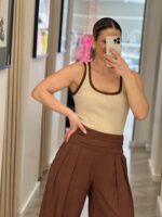 TOP CAVEADO DE MALHA CAMEL GAELLE PARIS