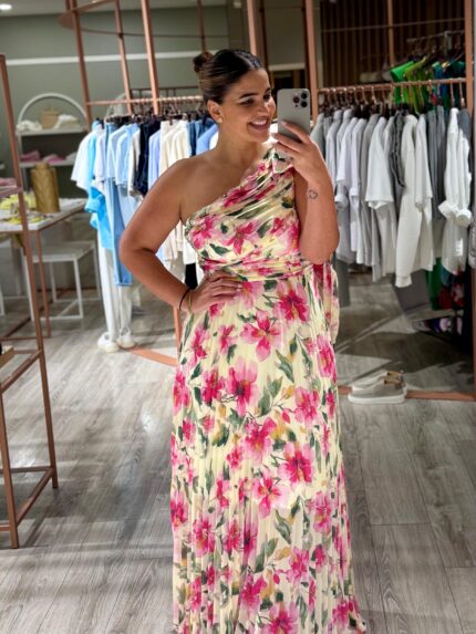 VESTIDO ESTAMPADO PLISSADO PONTO CHIC