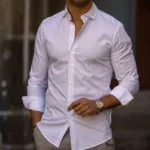 CAMISA GOLA ITALIANA RISCA FINA SLIM FIT BEGE ZOLF