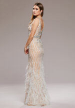 VESTIDO COR CHAMPANHE COM PENAS PONTO CHIC - Image 4