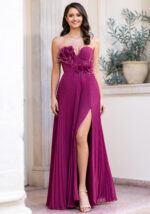 VESTIDO EM CHIFFON PLISSADO ROXO PONTO CHIC