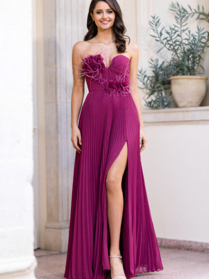 VESTIDO EM CHIFFON PLISSADO ROXO PONTO CHIC