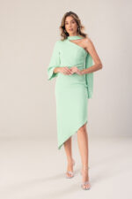 VESTIDO ASSIMÉTRICO COM LAÇADA VERDE FERRACHE