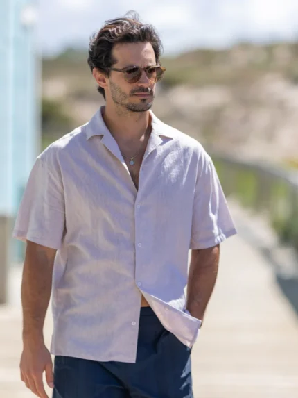 CAMISA BEGE DE LINHO MANGA CURTA ZOLF