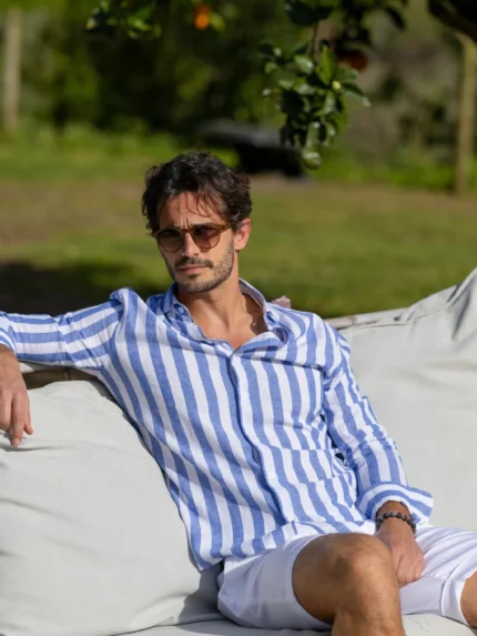 CAMISA DE LINHO RISCA LARGA AZUL ZOLF