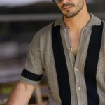 CAMISEIRO PONTO CROCHÊ PERFURADO COM RISCAS TAUPE ZOLF - Image 2