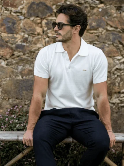 POLO TRICOT LISO COM BOTÕES BRANCO ZOLF