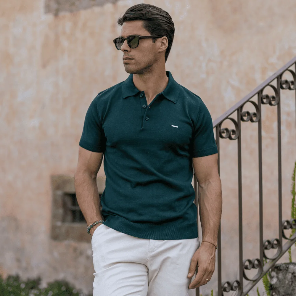 252403008-11 POLO TRICOT LISO COM BOTÕES VERDE ESCURO ZOLF - Image 1