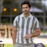 POLO TRICOT COM RISCA E FECHO TAUPE ZOLF