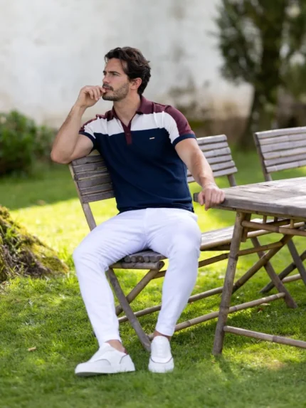 POLO TRICOT TRICOLOR COM BOTÃO AZUL ZOLF