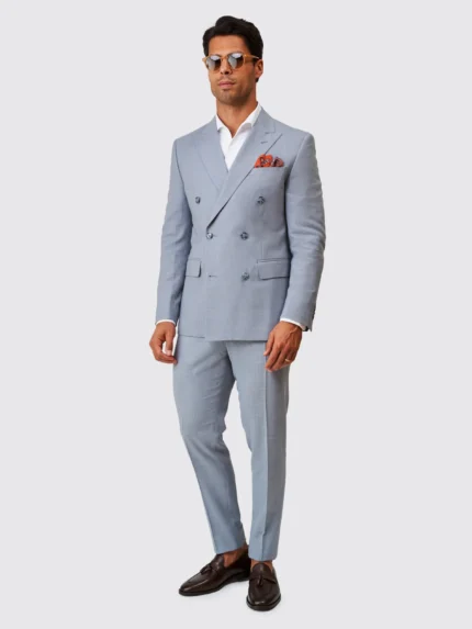 FATO TRESPASSE EM MISTURA DE LINHO AZUL SLIM FIT ZOLF
