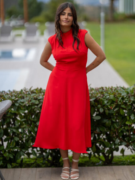 VESTIDO VERMELHO COM ABERTURA NA COSTA PONTO CHIC