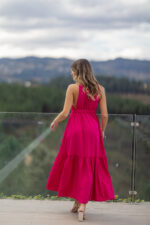 VESTIDO COMPRIDO FUCHSIA COM FOLHO PONTO CHIC - Image 2