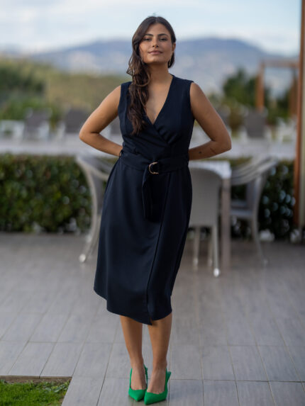 VESTIDO MARINHO COM TRESPASSE PONTO CHIC