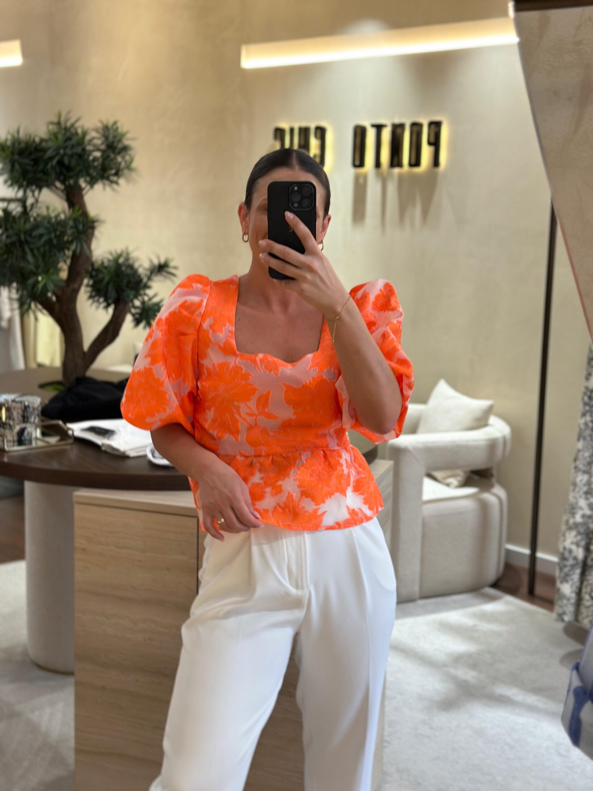 camisola laranja TOP LARANJA MANGA ABALONADA PONTO CHIC - Image 1