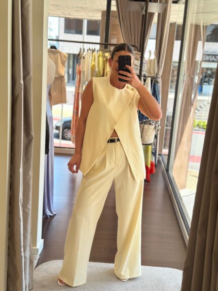 CONJUNTO AMARELO TOP E PANTALONA PONTO CHIC