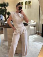 CONJUNTO BEGE DE TOP E PANTALONA PONTO CHIC