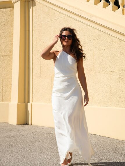 VESTIDO MIDI BRANCO DE OMBRO ÚNICO ELEH