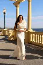 VESTIDO COMPRIDO BRANCO COM FOLHO PONTO CHIC