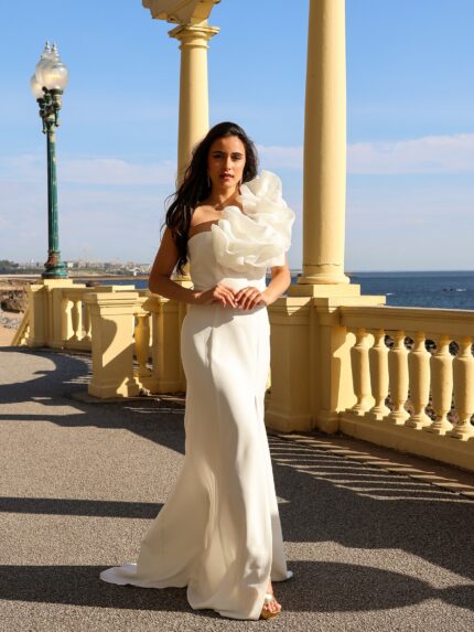 VESTIDO COMPRIDO BRANCO COM FOLHO PONTO CHIC