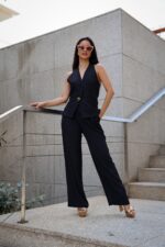 CONJUNTO PRETO PANTALONA E COLETE PONTO CHIC - Image 4