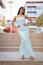 VESTIDO VERDE ÁGUA COM FOLHO PONTO CHIC - Image 4