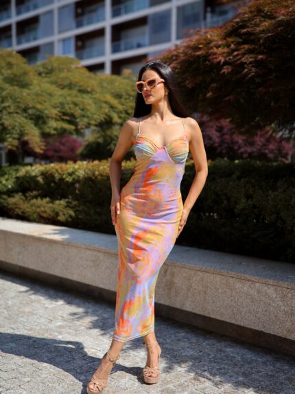 VESTIDO COMPRIDO ESTAMPADO PONTO CHIC