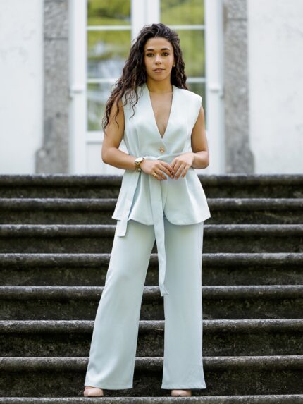 CONJUNTO AZUL COLETE E PANTALONA PONTO CHIC