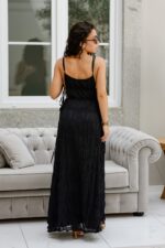 VESTIDO PRETO COMPRIDO TECIDO TRABALHADO PONTO CHIC - Image 8
