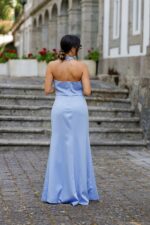 VESTIDO COMPRIDO AZUL COM PREGAS PONTO CHIC - Image 4