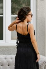 VESTIDO PRETO COMPRIDO TECIDO TRABALHADO PONTO CHIC - Image 6