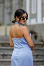 VESTIDO COMPRIDO AZUL COM PREGAS PONTO CHIC - Image 6